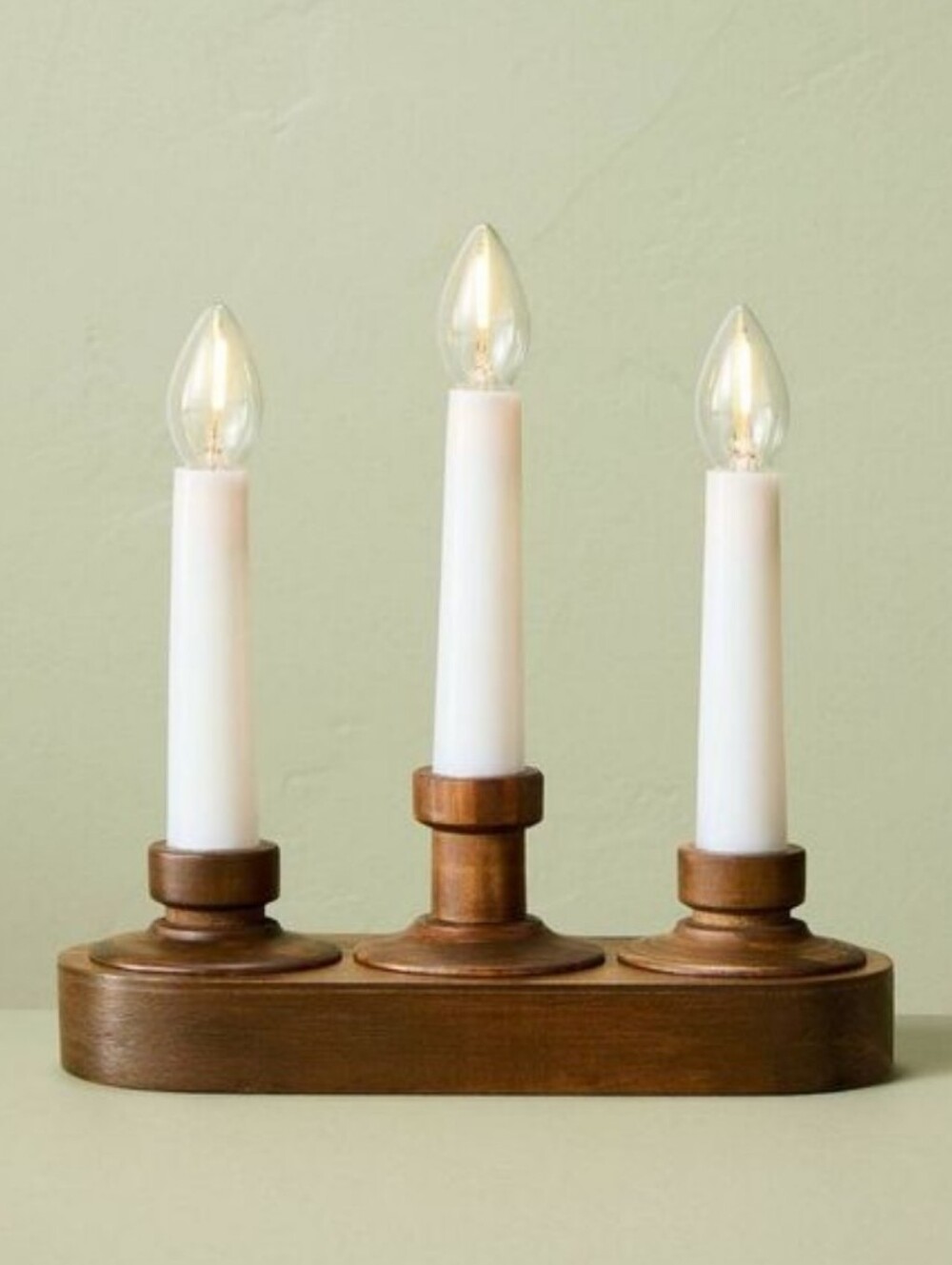 2 SETS Hearth & Hand LED Window Candelabra With Wooden Base
